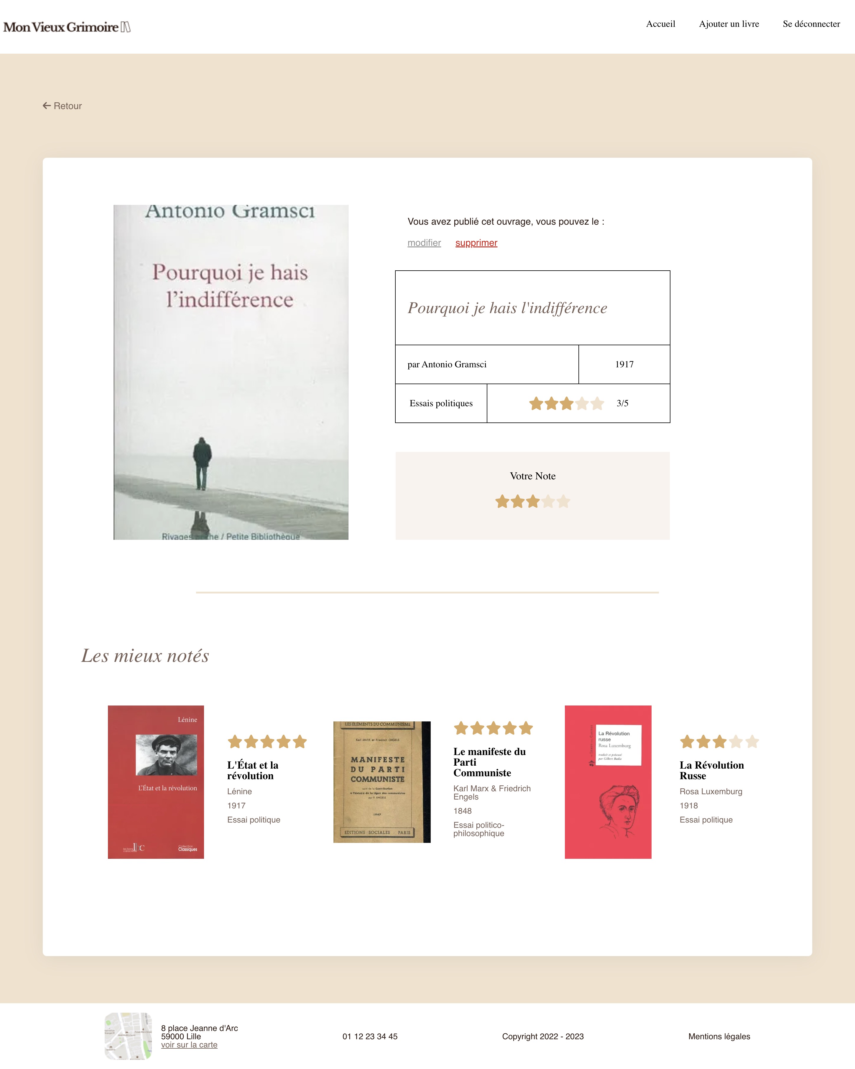 Page de détails d'un livre de Mon vieux grimoire